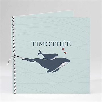 Faire-part naissance mon petit baleineau carré plié