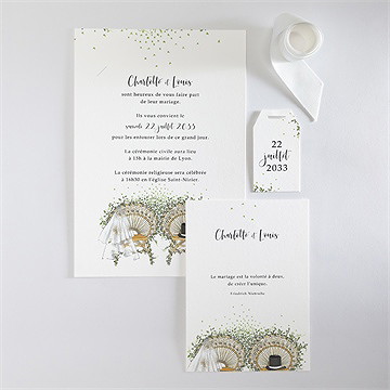Faire-part mariage fusion champêtre superposé - Vue d'ensemble