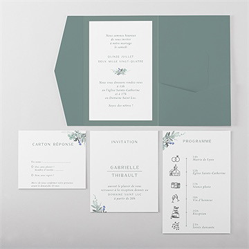 Faire-part mariage poésie d'aquarelle pocketfold - Vue d'ensemble intérieur