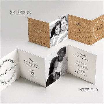 Faire-part mariage kraft champêtre accordéon - Vue d'ensemble