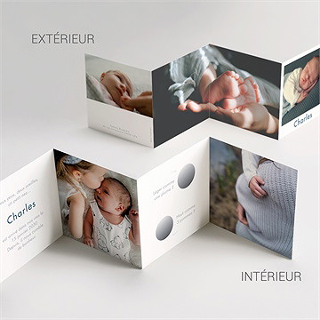 Faire-part naissance petits portraits accordéon - Vue d'ensemble