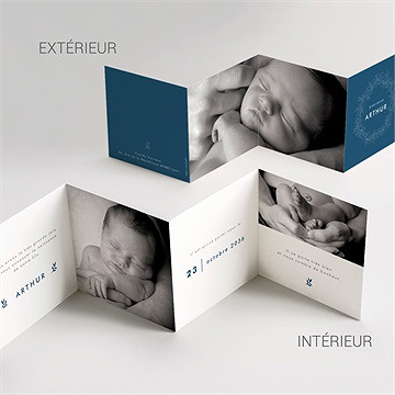 Faire-part naissance couronne en relief accordéon - Vue d'ensemble