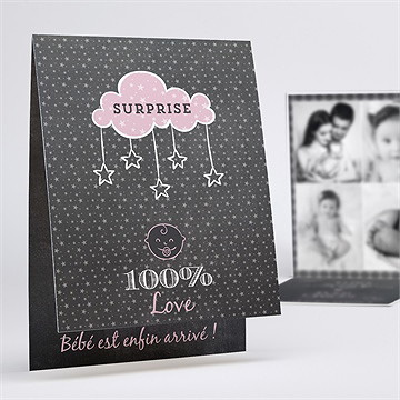 Faire-part naissance origami ardoise pli décalé