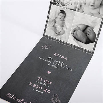 Faire-part naissance origami ardoise pli décalé - Intérieur du faire-part