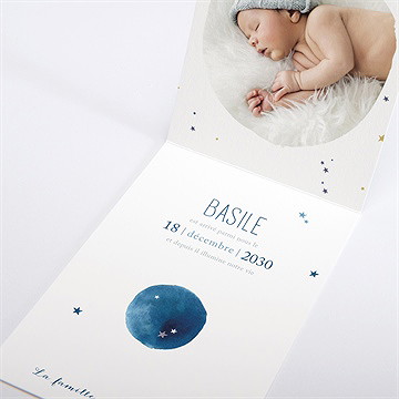 Faire-part naissance nuit étoilée carte pliée - Intérieur du faire-part