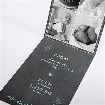 Faire-part naissance tout en ardoise pli décalé - Intérieur du faire-part