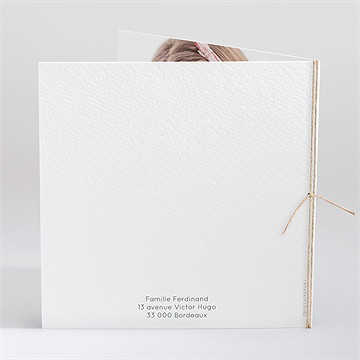 Faire-part communion en grâce carré plié - Dos du faire-part