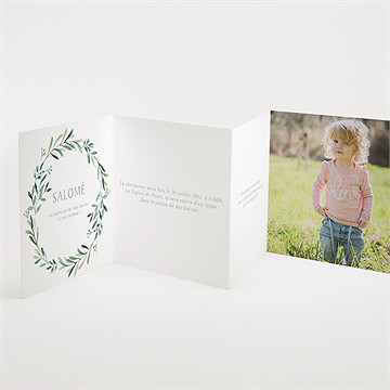 Faire-part de baptême feuilles et or accordéon - Intérieur du faire-part