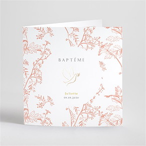 Faire-part de baptême gravure rosée dorure