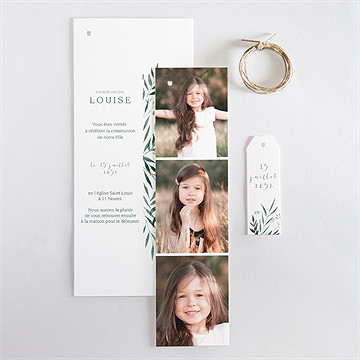 Faire-part communion touche champêtre superposition - Vue d'ensemble