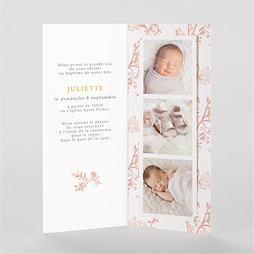Faire-part de baptême gravure rosée photomaton - Intérieur du faire-part
