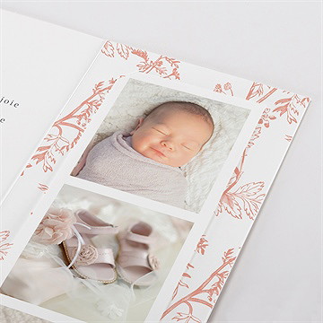 Faire-part de baptême gravure rosée photomaton - Détail du faire-part