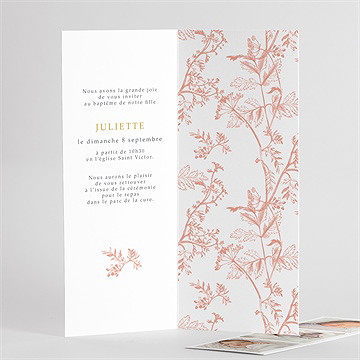 Faire-part de baptême gravure rosée photomaton - Détail de l'intérieur