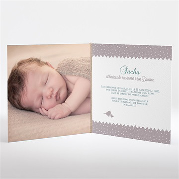 Faire-part de baptême colombe et banderoles plié - Intérieur du faire-part