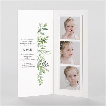 Faire-part de baptême kraft végétal photomaton - Intérieur du faire-part
