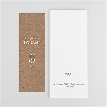 Faire-part de baptême kraft végétal photomaton - Dos du faire-part