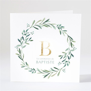 Faire-part communion végétal et dorure carré plié