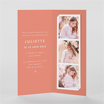 Faire-part communion colombe dorée photomaton - Intérieur du faire-part