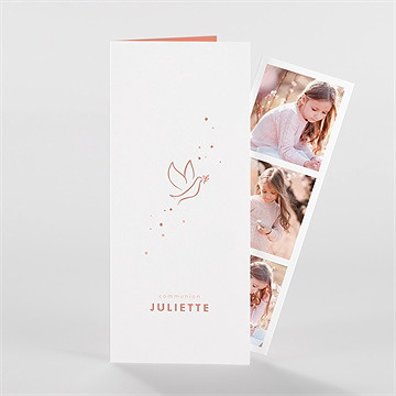 Faire-part communion colombe dorée photomaton - Vue d'ensemble