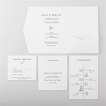 Faire-part mariage joie champetre pocketfold - Vue d'ensemble intérieur