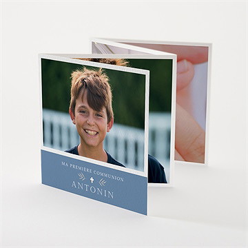 Faire-part communion bleu myosotis accordéon