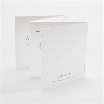 Faire-part communion bleu myosotis accordéon - Dos du faire-part