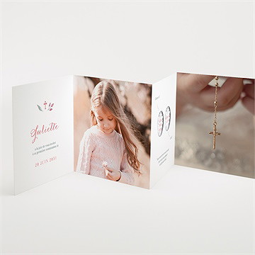 Faire-part communion couronne aquarelle accordéon - Intérieur du faire-part