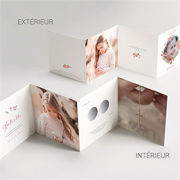 Faire-part communion couronne aquarelle accordéon - Vue détaillée