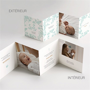 Faire-part de baptême gravure en rond accordéon - Vue d'ensemble