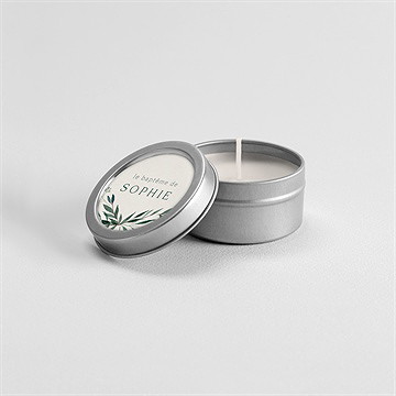 Bougie baptême jolie annonce champêtre argent - Mise en situation