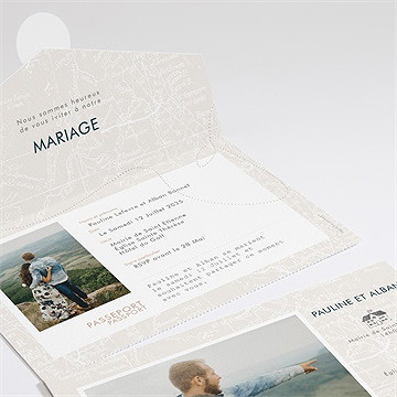 Faire-part mariage notre passeport enveloppe - Détail du faire-part