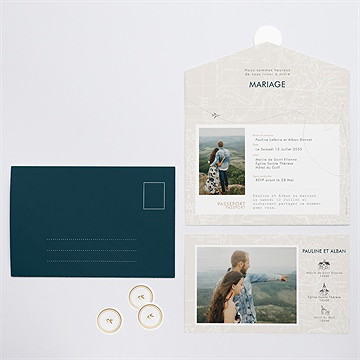 Faire-part mariage notre passeport enveloppe - Intérieur et dos du faire-part