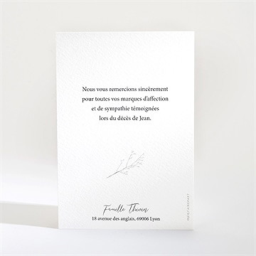 Remerciement décès présent et mémoire portrait - Dos du remerciement