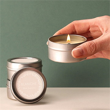 Bougie baptême initiales d'or - argent - Bougie allumée