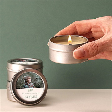 Bougie communion végétal argent - Bougie allumée