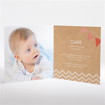 Faire-part de baptême kraft banderole carré plié - Intérieur du faire-part