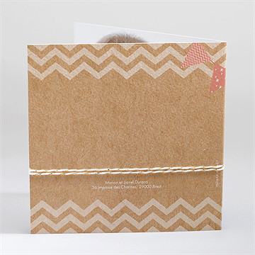 Faire-part de baptême kraft banderole carré plié - Dos du faire-part