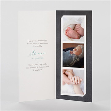 Faire-part naissance ardoise et picto photomaton - Intérieur du faire-part