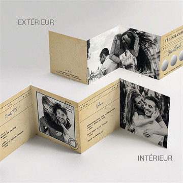 Faire-part mariage notre télégramme accordéon - Dos du faire-part