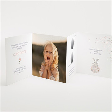 Faire-part de baptême petit lapin baptême accordéon - Intérieur du faire-part