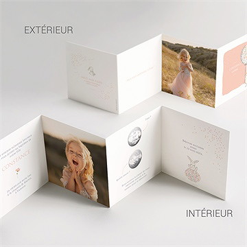 Faire-part de baptême petit lapin baptême accordéon - Vue d'ensemble