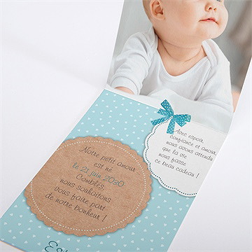 Faire-part naissance gros noeud et pois pli décalé - Intérieur du faire-part