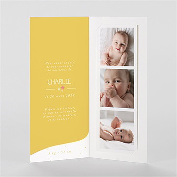 Faire-part naissance en jaune toute photomaton - Intérieur du faire-part