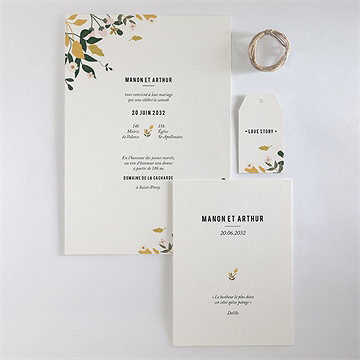Faire-part mariage vintage champetre superposé - Vue d'ensemble