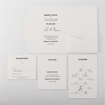 Faire-part mariage vintage champetre pocketfold - Vue d'ensemble intérieur