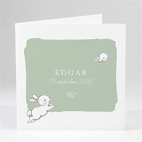 Faire-part naissance ravissant lapin carré plié