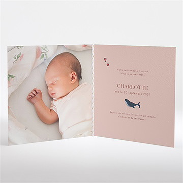 Faire-part naissance jolie baleine pliée - Intérieur du faire-part