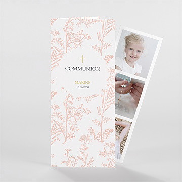 Faire-part communion gravures végétales photomaton