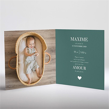 Faire-part naissance menthe dorure - Intérieur du faire-part