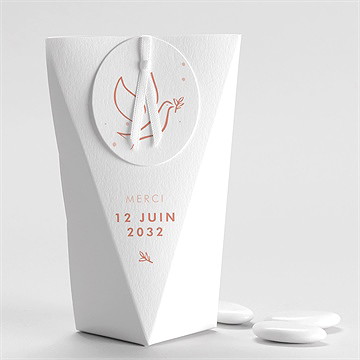 Boîte de dragées communion colombe dorée étui